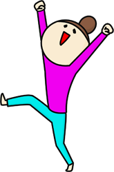 両手を上げスキップをする元気な女性のイラスト